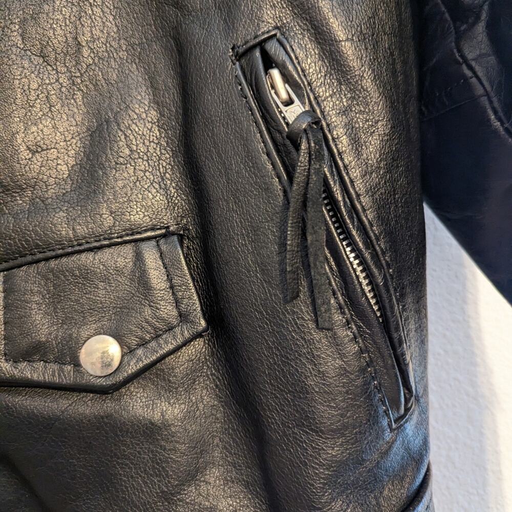 Leather King Black Cropped Patched Leather Moto Biker Jacket Size XXXL - Picture 7 of 8